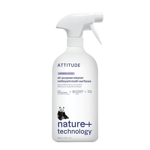 ATTITUDE All Purpose Cleaner Spray, EWG Verified, Vegan, Made with 94% Plant-Based Ingredients, Streak-Free for Kitchen, Bathroom, Glass & More, Lavender Scent, 27.1 Fl Oz