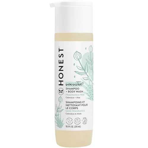 The Honest Company 2-in-1 Cleansing Shampoo and Body Wash for Sensitive Skin, Tear-Free, Hypoallergenic with Naturally Derived Ingredients, Fragrance-Free, 10 fl oz