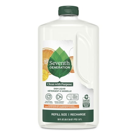 Seventh Generation Dish Soap Refill Dishwashing Liquid Soap Clementine Zest Lemongrass 50 fl oz