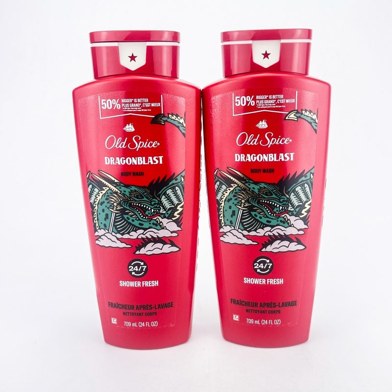Old Spice Body Wash for Men Dragonblast Scent Long Lasting Lather 24oz Lot of 2