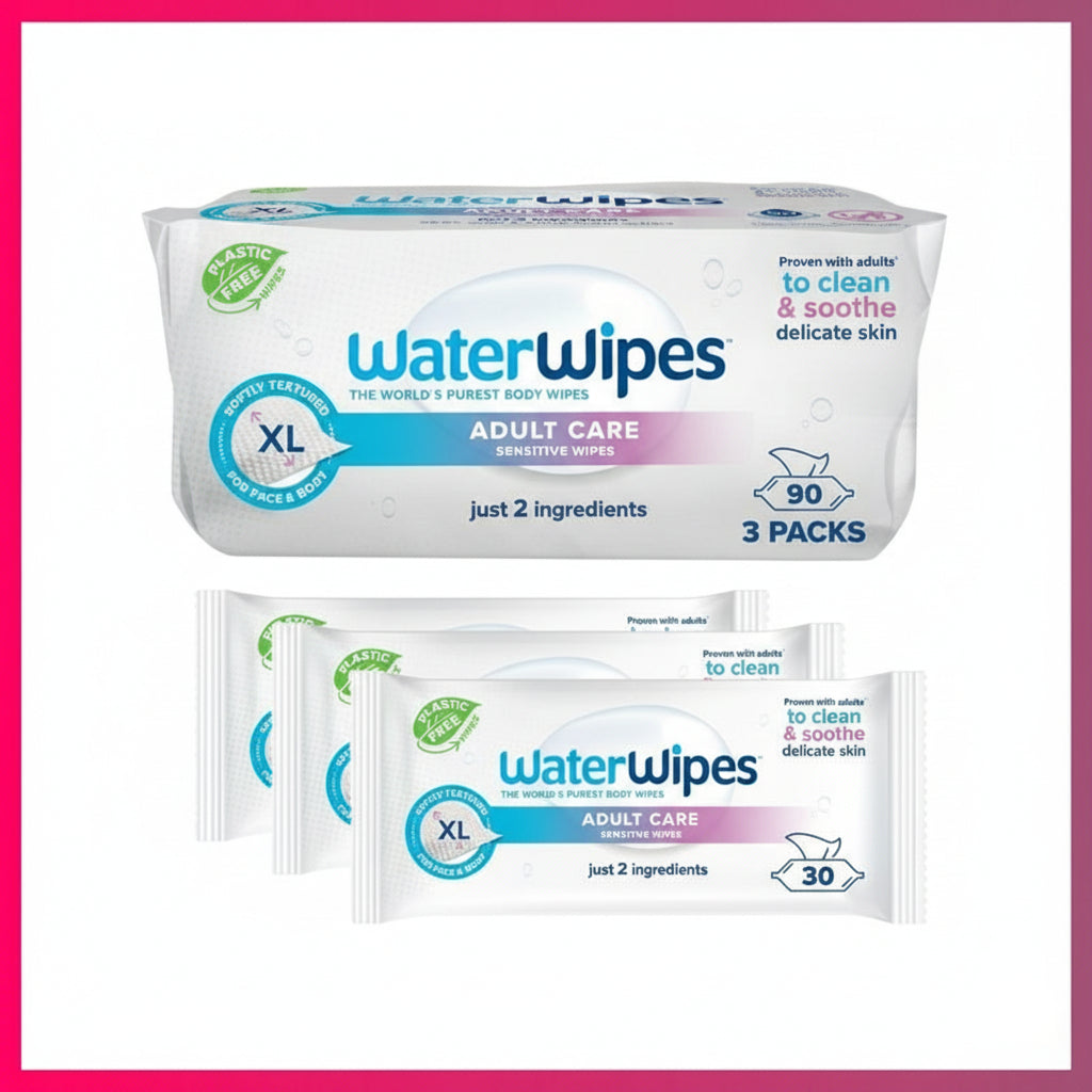 3 Pack WaterWipes for Adults – 90 Sensitive XL Wipes, 99.9% Water, Daily Use New