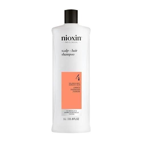 Nioxin System 4 Scalp + Hair Shampoo | For Colored or Damaged Hair with Progressed Thinning| With Niacinamide and Biotin | 33.8 Fl oz.