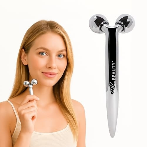 Contouring Dual Ended Silver Face Roller for Wrinkles and Lifting, - Face Rollers for Women, Men - Facial Roller supports lymphatic drainage, Skin Care Beauty Massager Facial Tool for Self C