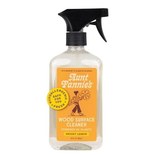 Aunt Fannie's All Purpose Wood Spray Cleaner, No-Wax Formula, Perfect for Wood Tables, Walls, Counters & Shelves, 16.9 Ounces, Lemon Scent (Pack of 1)