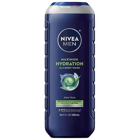 NIVEA MEN Maximum Hydration 3-in-1 Men s Body Wash for Dry Skin with Aloe Vera  16.9 fl oz