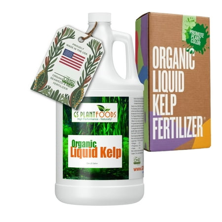 GS Plant Foods Organic Kelp Fertilizer - Concentrated Liquid for Gardens  Lawns  and Soil Yields 800+ gallons  Organic  OMRI Kelp  Effective Fertilization  1 Gallon Container