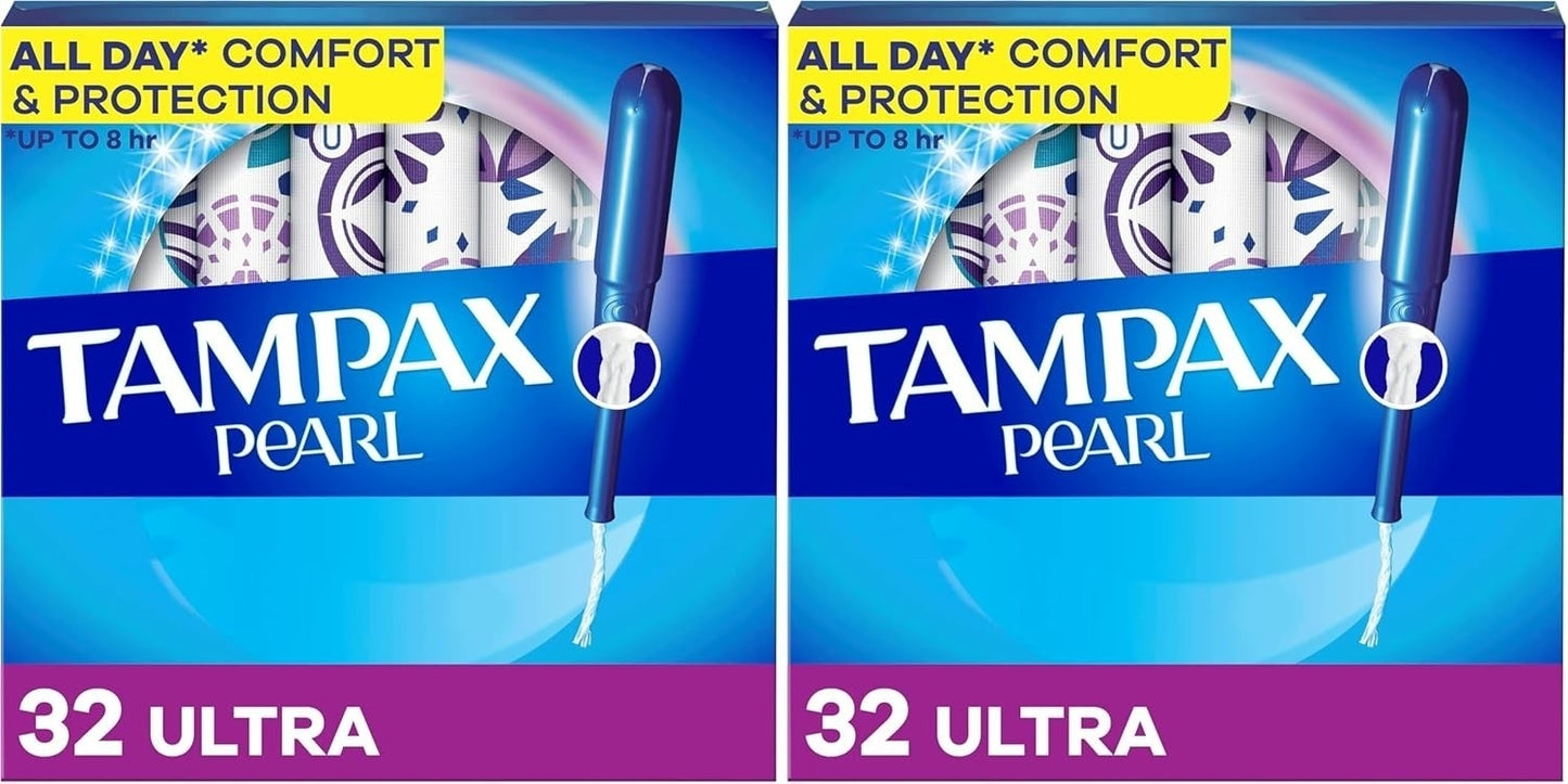 Tampax Pearl Tampons Ultra Absorbency with Leakguard Braid, Unscented, (64-Pack)