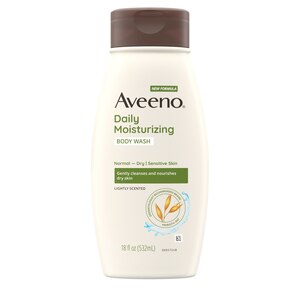 Aveeno Daily Moisturizing Body Wash Cleanser & Shaving Gel for Men & Women, Clean-Rinsing for Softer & Smoother Skin, Gentle & Lightly Scented, 18 fl. Oz,