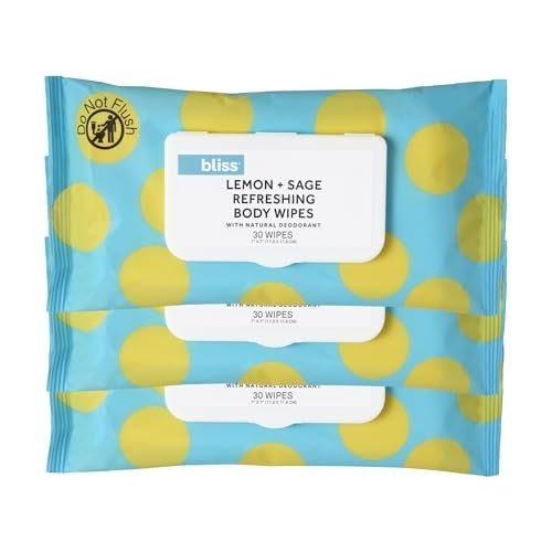 Bliss Post-Workout & Travel Deodorant Wipes – Lemon & Sage, Plant-Based Body Wipes for Sweat & Odor, Aluminum-Free, 30 Count