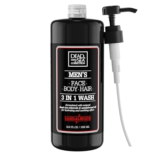 Dead Sea Collection Mens Body Wash 3 in 1 – Sandalwood Body Wash for Men – Shower Gel – Shampoo – Shower Soap for Face and Hair (33.8 Fl. Oz)
