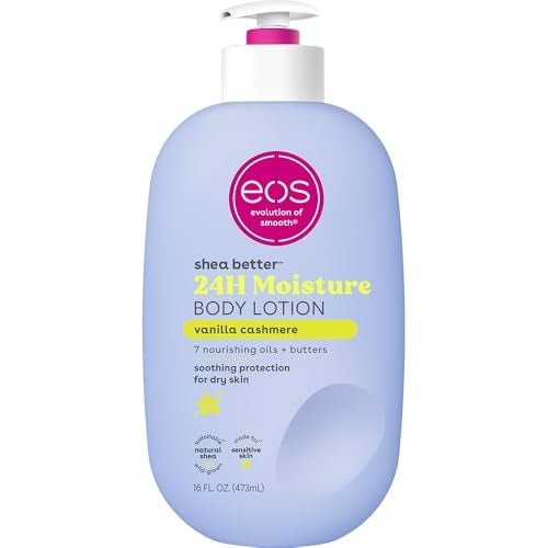 eos Shea Better Body Lotion Vanilla Cashmere, 24-Hour Moisture Skin Care, Lightweight & Non-Greasy, Natural Shea, Vegan, Vanilla Body Lotion, 16 fl oz